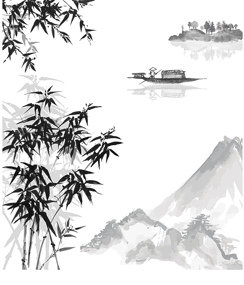 中国风水墨中式古风禅意山水画PNG素材