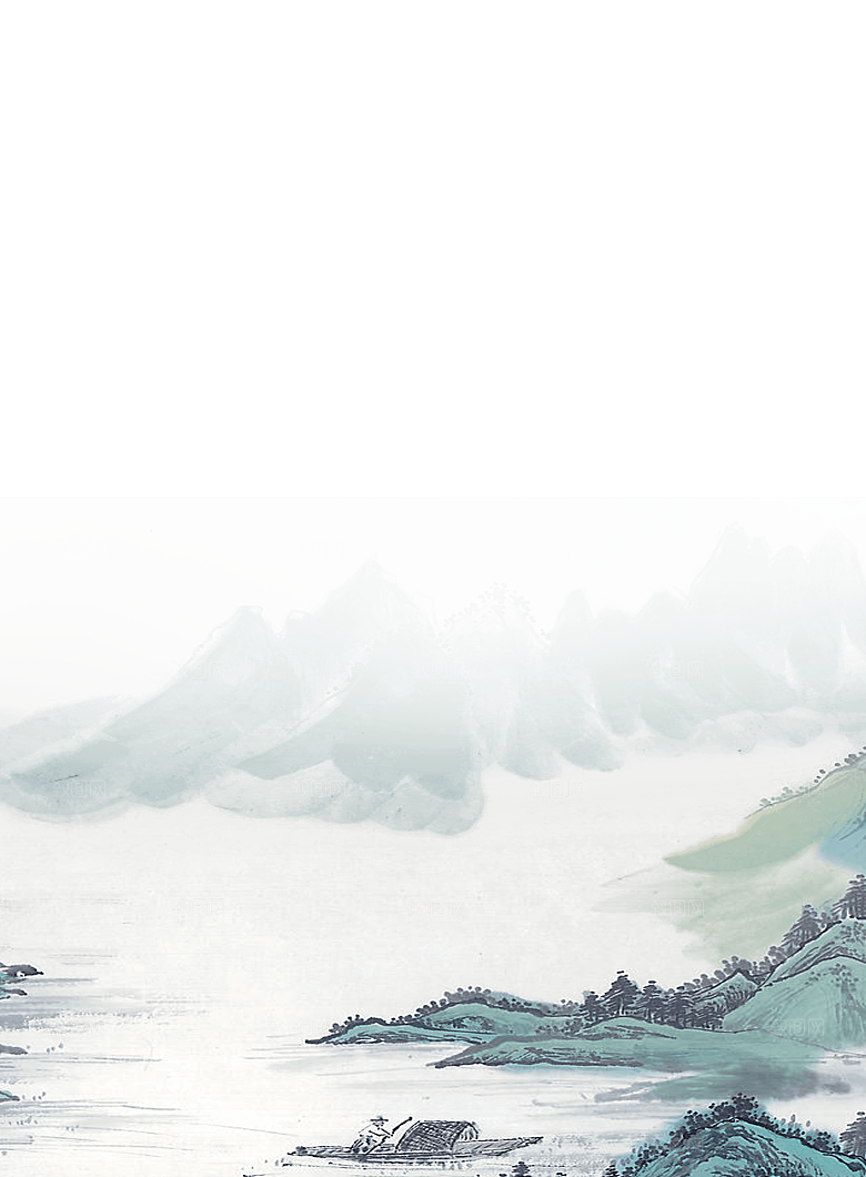 中国风水墨中式古风禅意山水画PNG素材