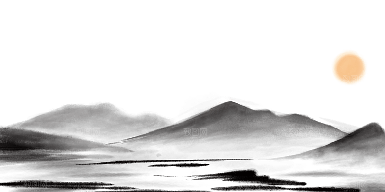中国风水墨水彩中式古风禅意山水画PNG