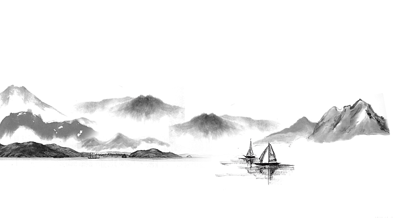 中国风水墨水彩中式古风禅意山水画PNG