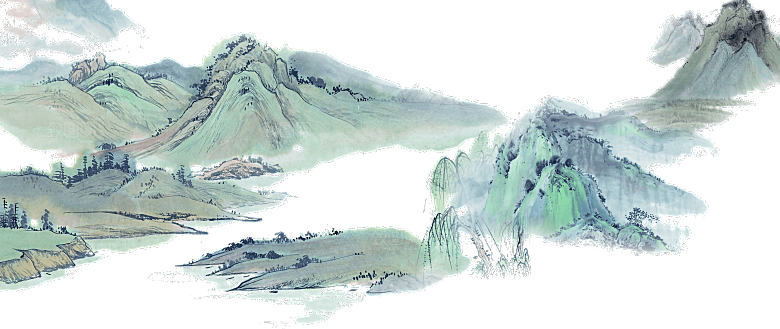 中国风水墨水彩中式古风禅意山水画PNG