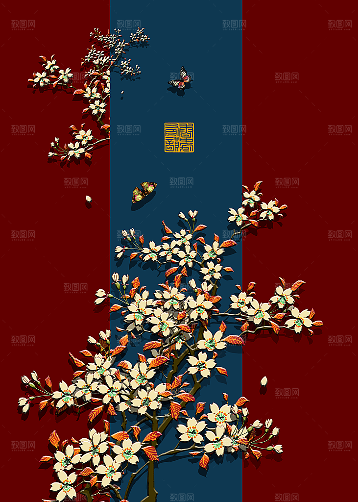 中国风古风山水挂画装饰背景海报