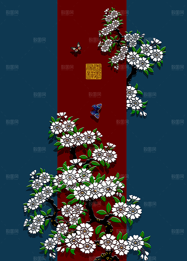 中国风古风山水挂画装饰背景海报