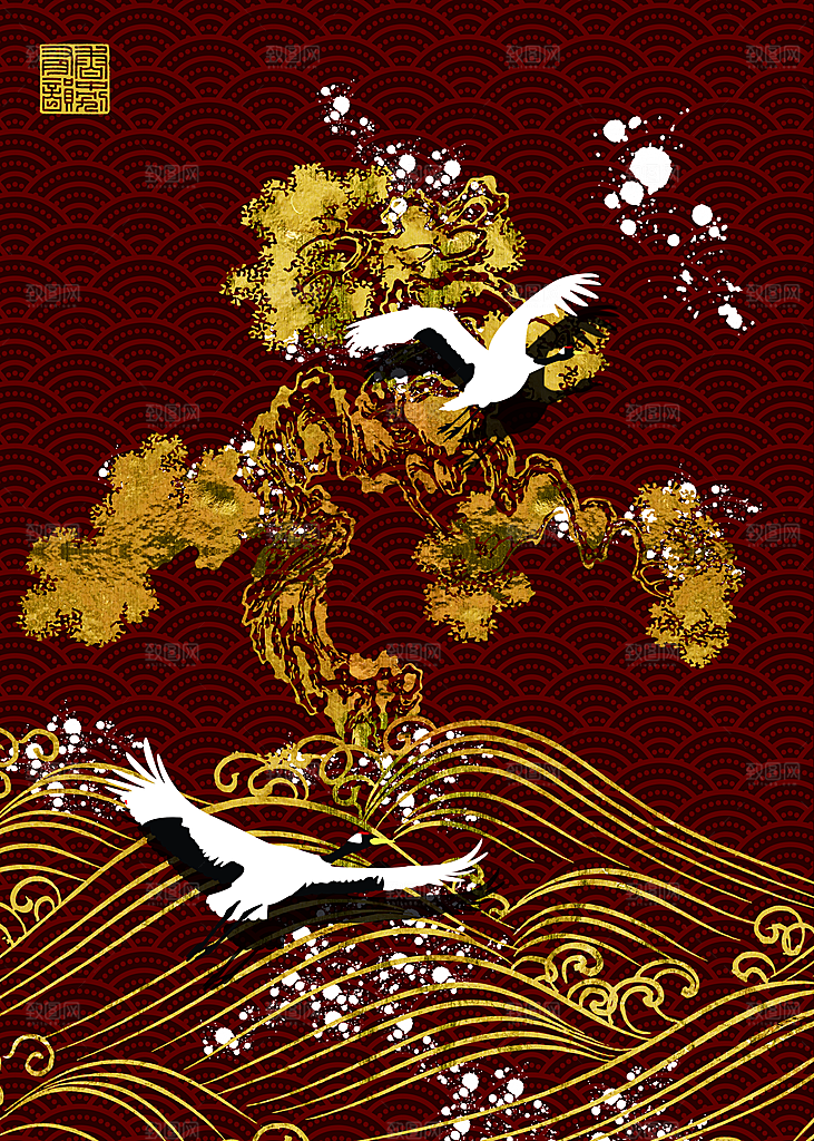 中国风古风山水挂画装饰背景海报