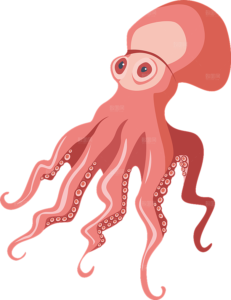 手绘动物海鲜鱼类螃蟹虾食物插画素材元素