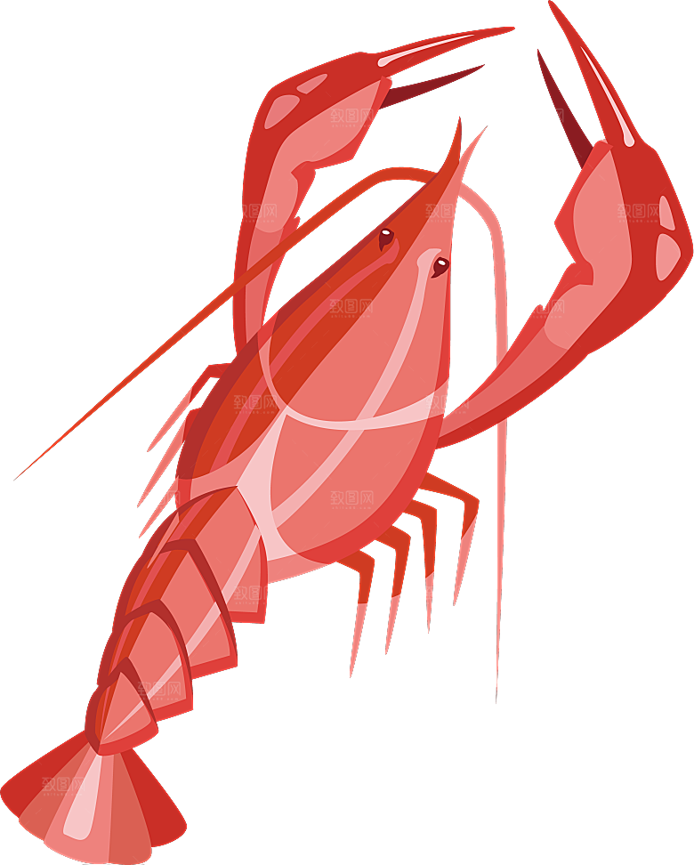 手绘动物海鲜鱼类螃蟹虾食物插画素材元素