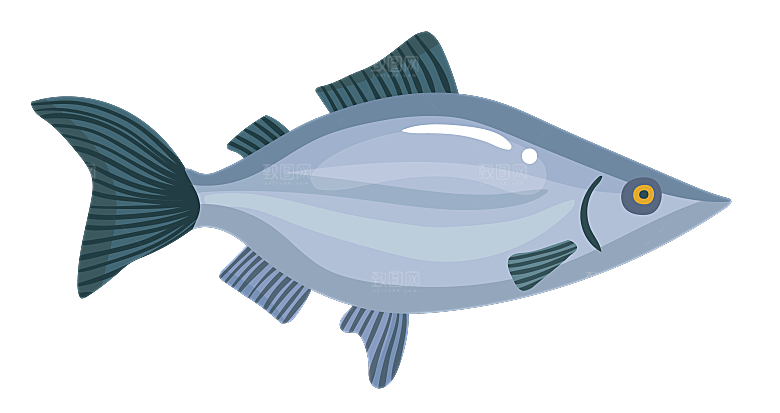 手绘动物海鲜鱼类螃蟹虾食物插画素材元素