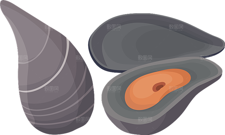 手绘动物海鲜鱼类螃蟹虾食物插画素材元素