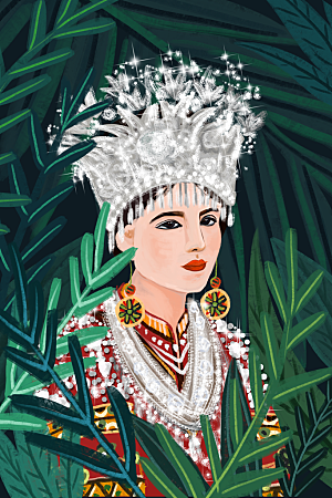 少数民族传统服饰手绘海报插画