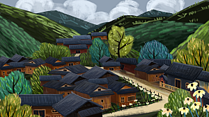 少数民族传统建筑房屋手绘海报插画