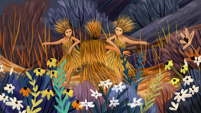 少数民族传统服饰手绘海报插画