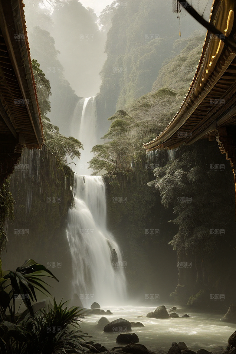 远眺潘多拉丛林山脉的美丽庙宇内部