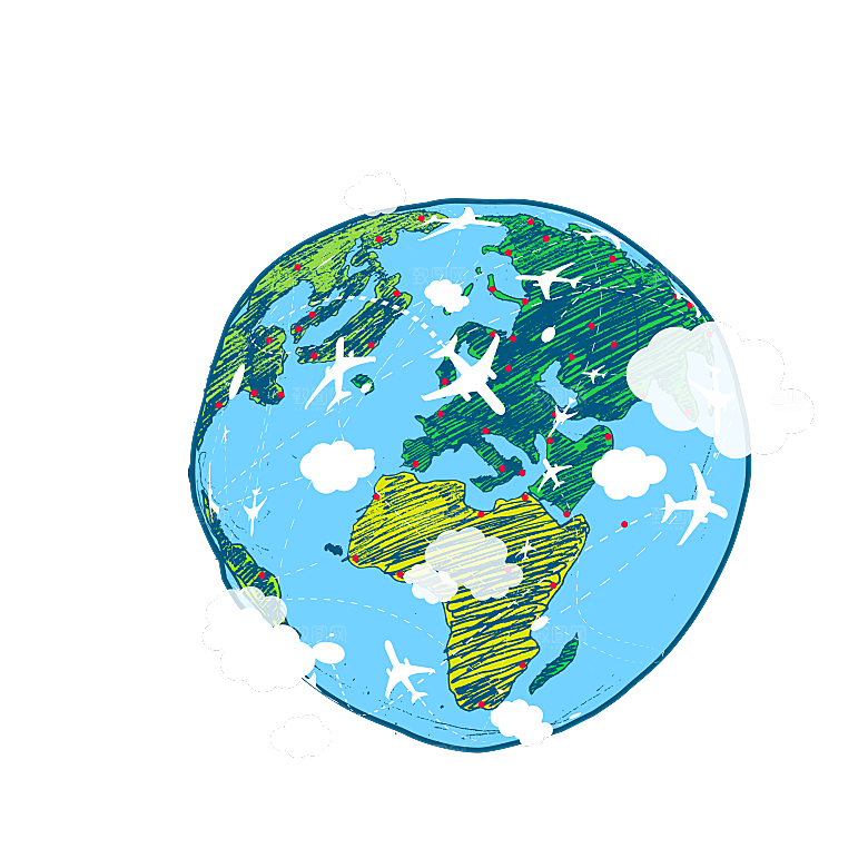 创意手绘地球星球PNG免抠元素透明背景