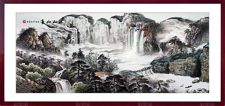 中国风水墨古典山水国画装饰壁画墙贴背景
