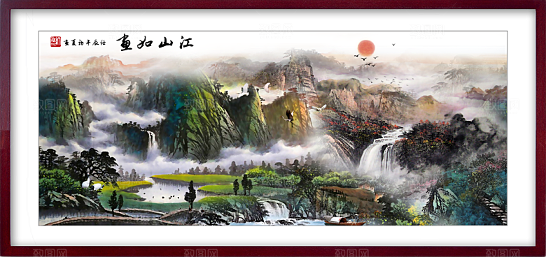 中国风水墨古典山水国画装饰壁画墙贴背景