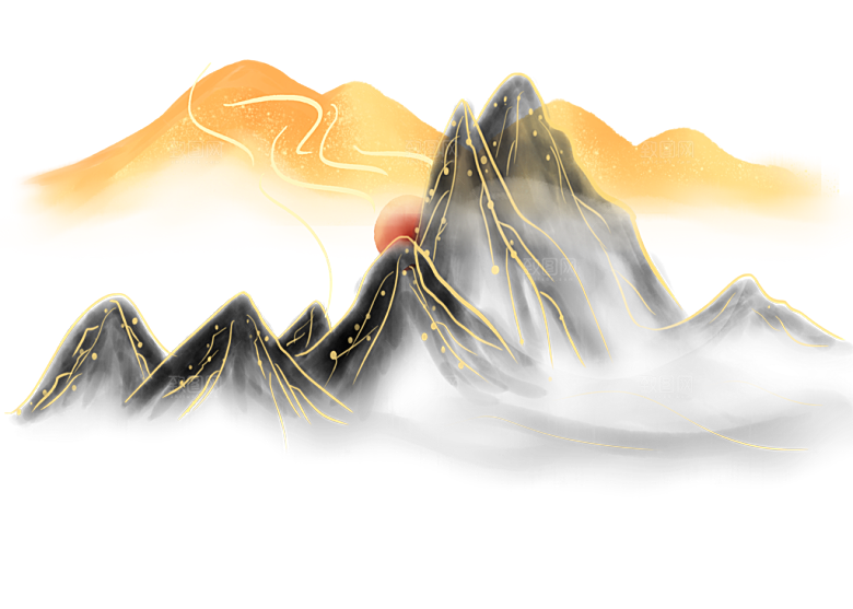 中国风水墨古典山水国画装饰壁画墙贴背景