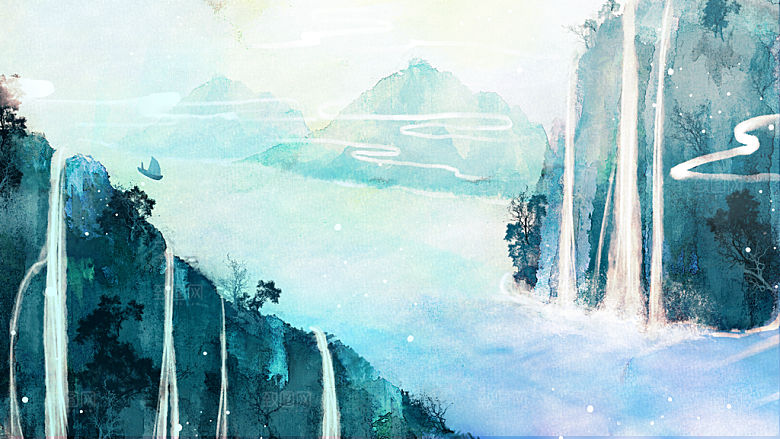 中国风水墨古典山水国画装饰壁画墙贴背景