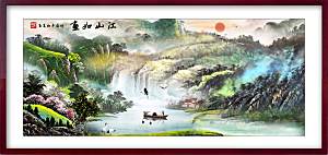 中国风水墨古典山水国画装饰壁画墙贴背景