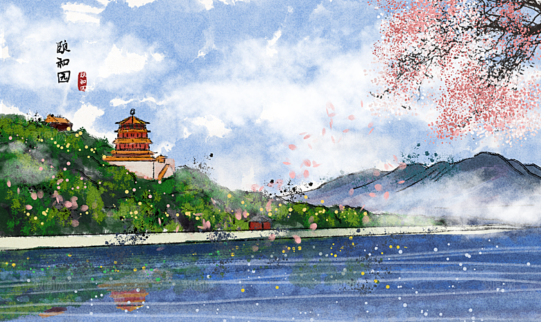 中国风水墨古典山水国画装饰壁画墙贴背景