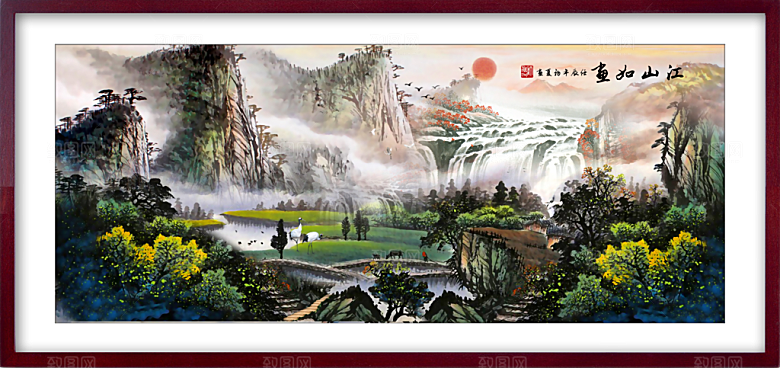 中国风水墨古典山水国画装饰壁画墙贴背景