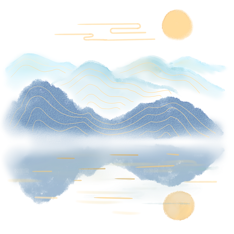中国风水墨古典山水国画装饰壁画墙贴背景