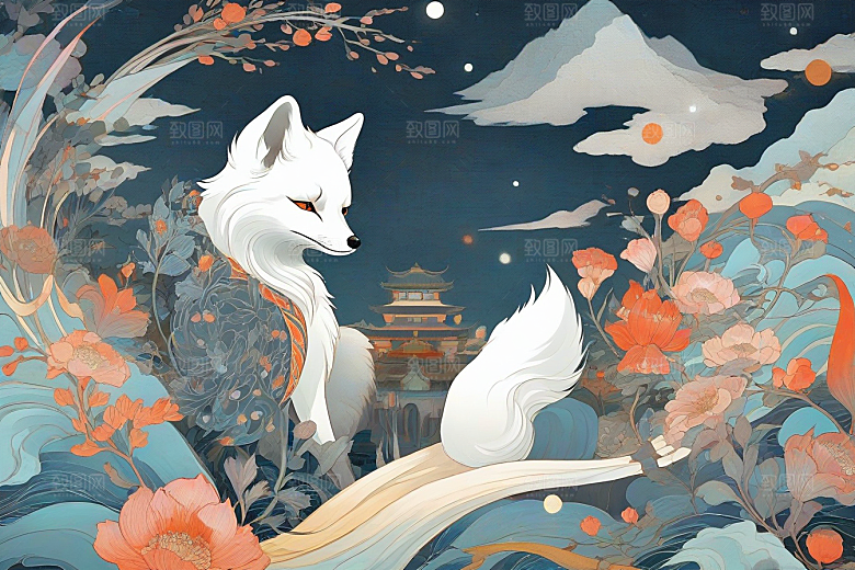 艺术的魅力中国白极地狐狸壁画赏析