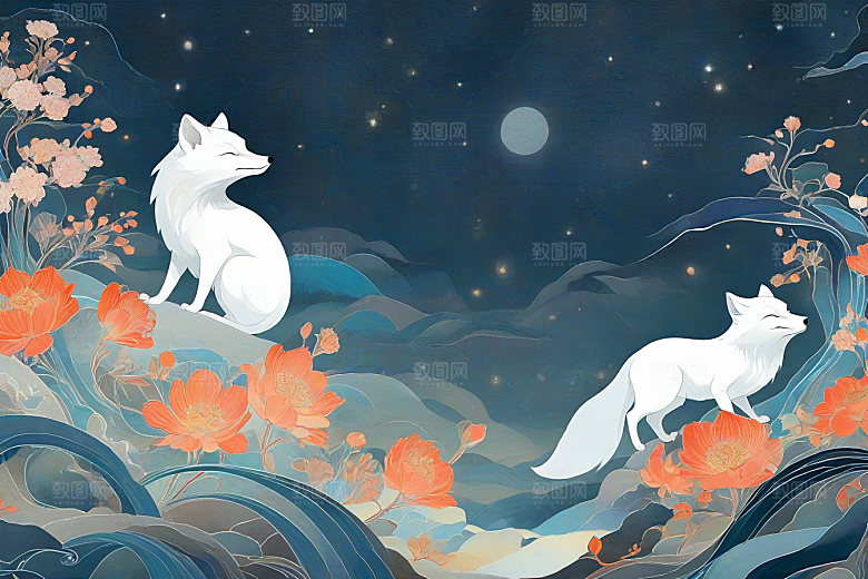 艺术的魅力中国白极地狐狸壁画赏析