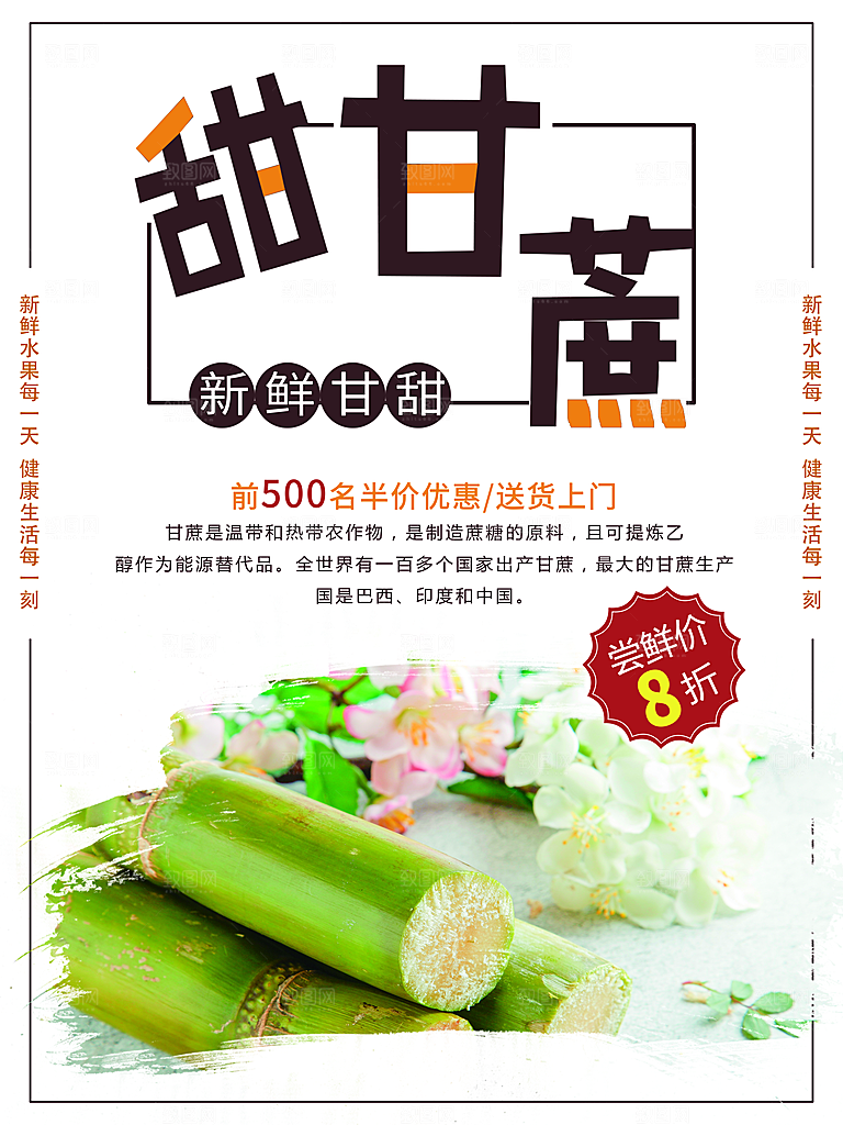 新鲜水果甘蔗海报