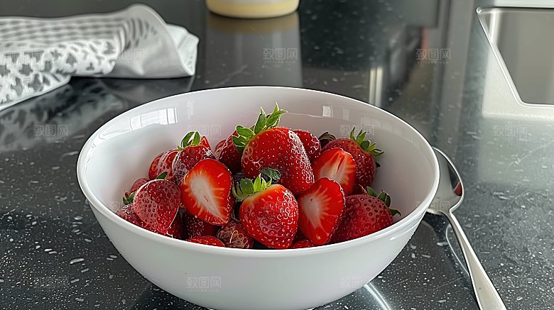 草莓绿色鲜甜特写新鲜高清清新水果健康