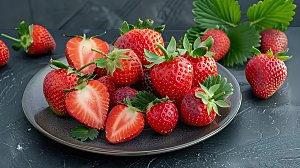草莓绿色鲜甜特写新鲜高清清新水果健康