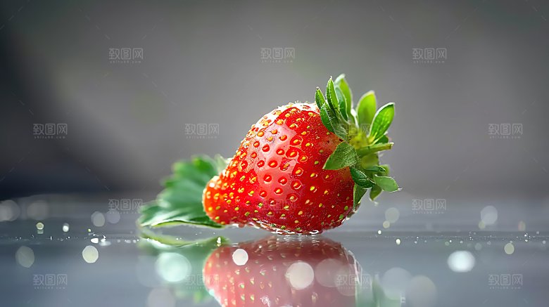 草莓绿色清新高清新鲜鲜甜健康特写水果