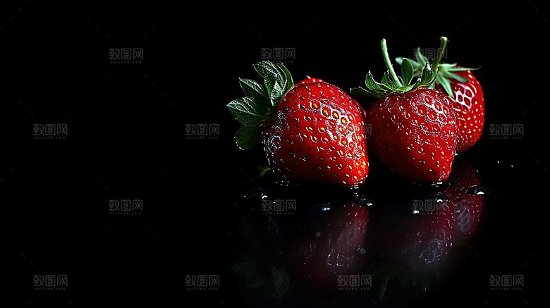 草莓绿色清新高清新鲜鲜甜健康特写水果