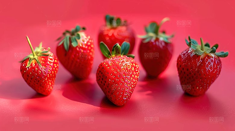 草莓绿色清新高清新鲜鲜甜健康特写水果