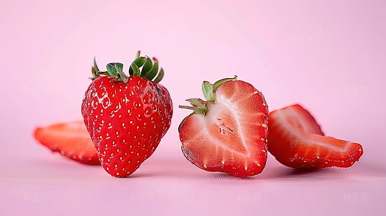 草莓绿色清新高清新鲜鲜甜健康特写水果
