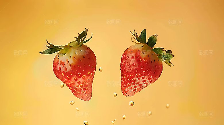 草莓绿色健康特写鲜甜清新水果新鲜