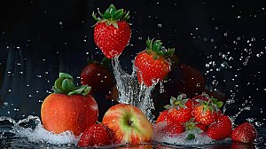 草莓绿色健康清新鲜甜高清新鲜特写水果