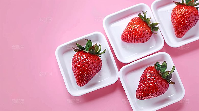 草莓绿色健康清新鲜甜高清新鲜特写水果