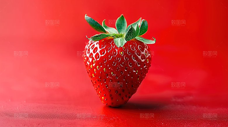 草莓绿色健康清新鲜甜高清新鲜特写水果