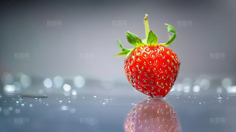 草莓绿色健康清新鲜甜高清新鲜特写水果