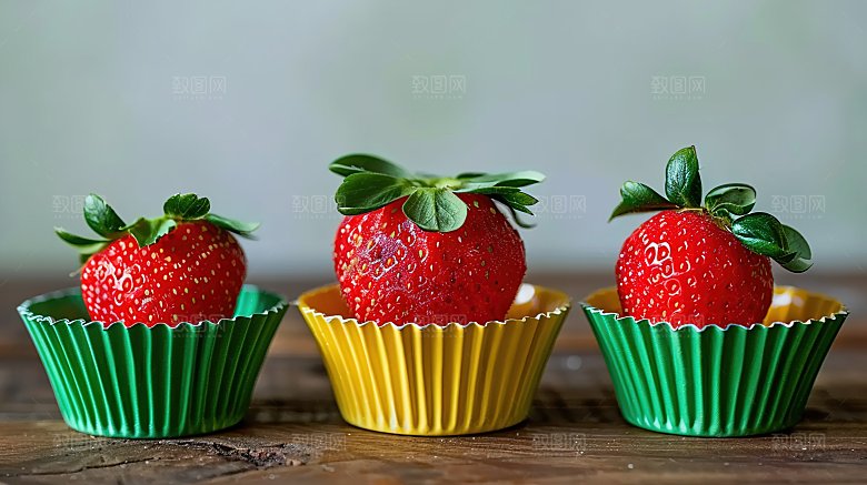 草莓绿色健康水果特写美味新鲜清新