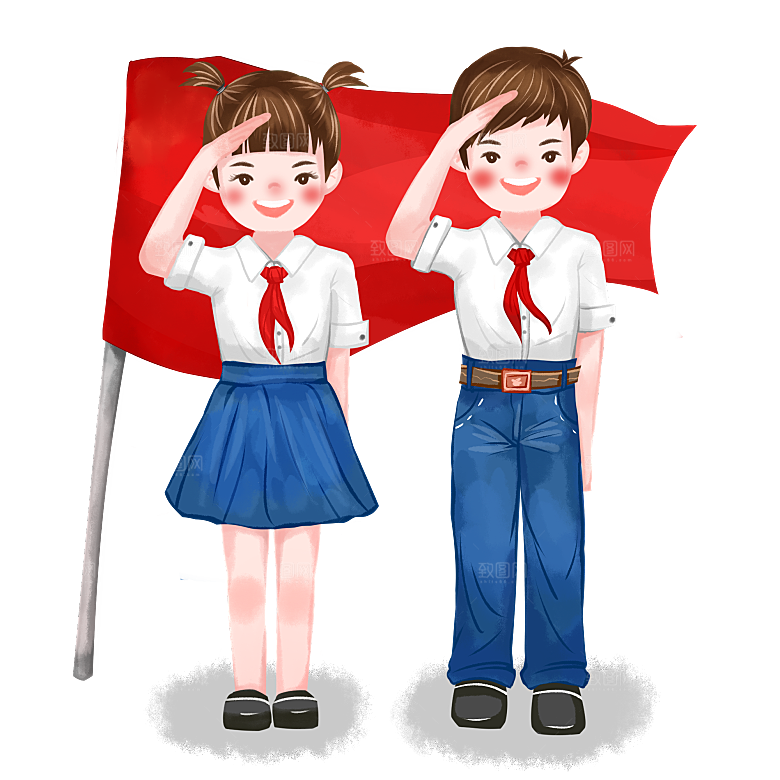 卡通儿童小学生少先队员敬礼行注目礼