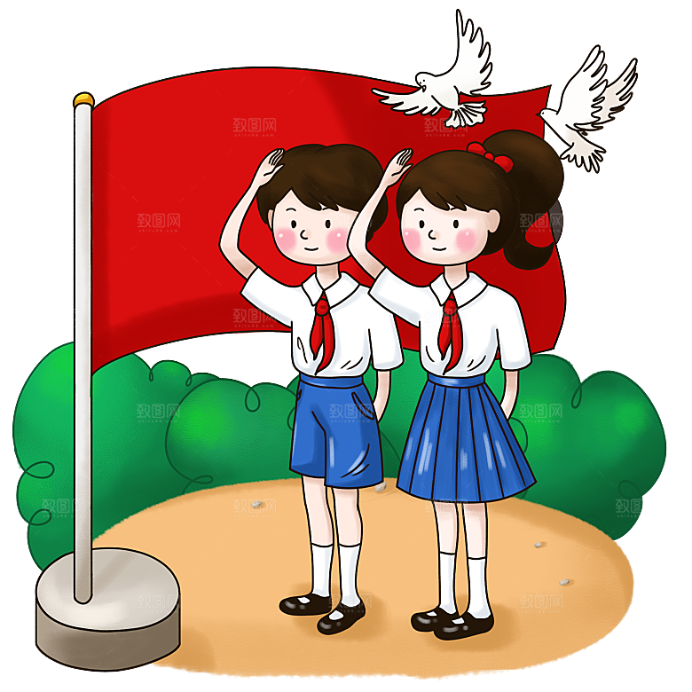 手绘卡通儿童小学生少先队员敬礼行注目礼