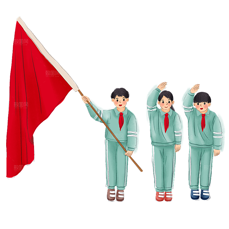 手绘卡通儿童小学生少先队员敬礼行注目礼