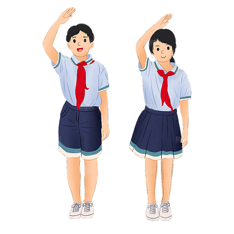 手绘卡通儿童小学生少先队员敬礼行注目礼