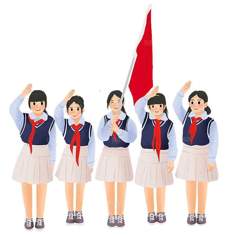 手绘卡通儿童小学生少先队员敬礼行注目礼