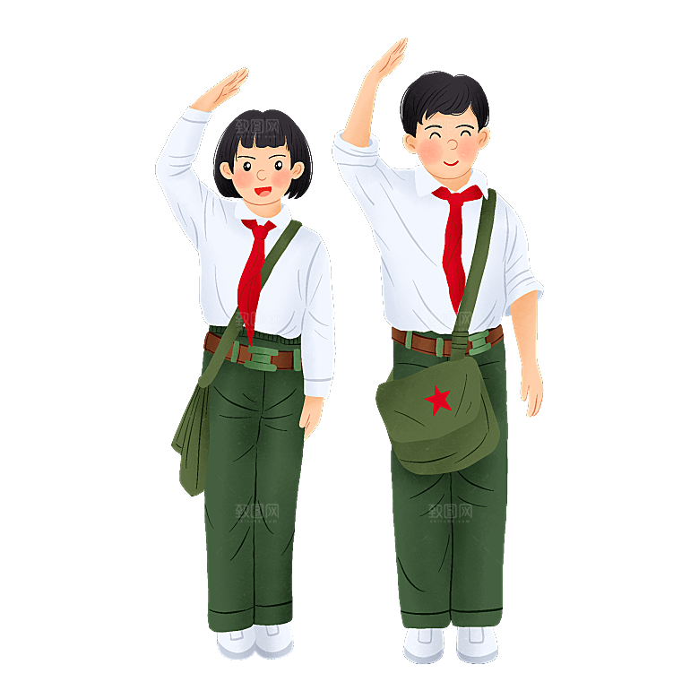 卡通儿童小学生少先队员敬礼行注目礼