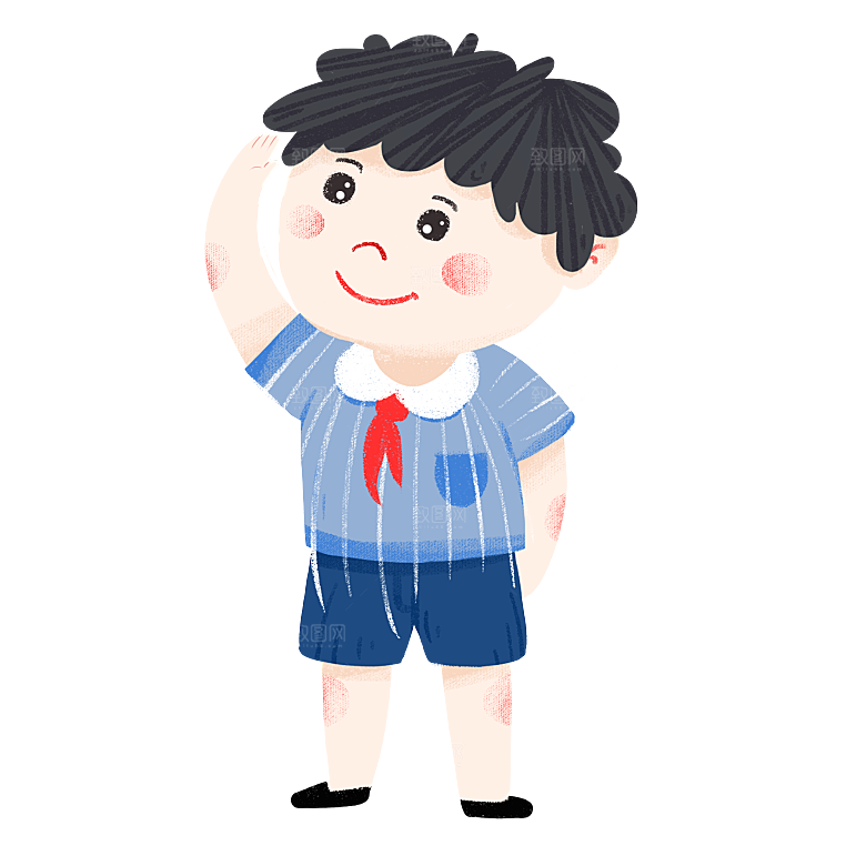 手绘卡通儿童小学生少先队员敬礼行注目礼