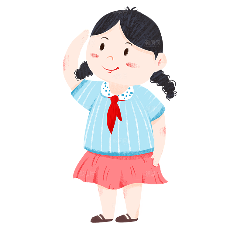 手绘卡通儿童小学生少先队员敬礼行注目礼
