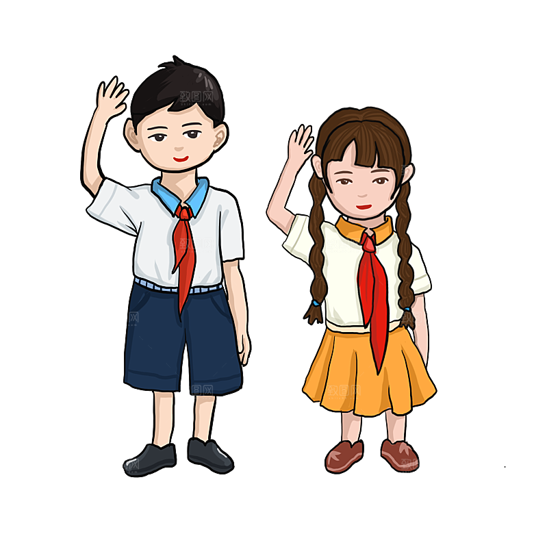 手绘卡通儿童小学生少先队员敬礼行注目礼