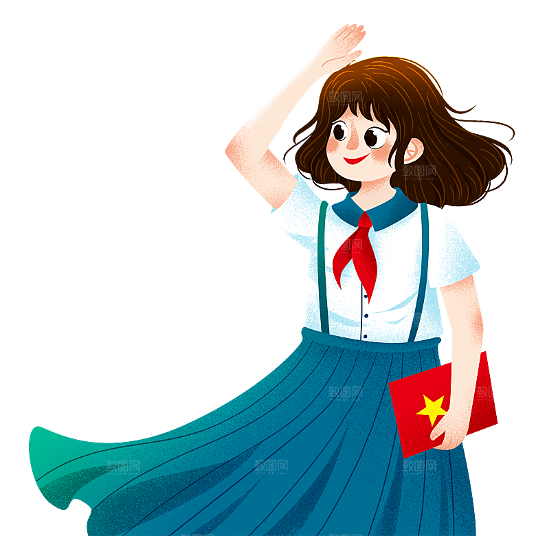 手绘卡通儿童小学生少先队员敬礼行注目礼